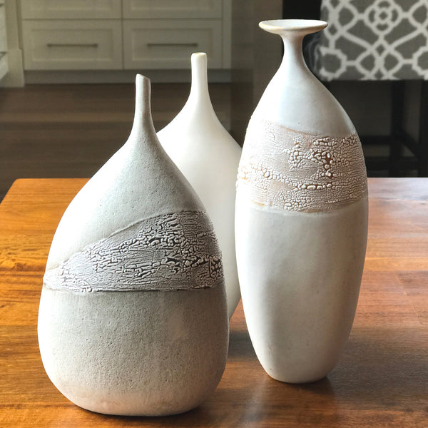 White Matte Textured 3-Piece Grouping - ZAN Home Decor